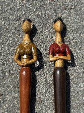 Vtg Pier 1 Carved Wood Sculptures 2 Female Figures Modernist 26