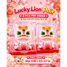 Lucky Lion Pair Pink Chinese New Year Figurines Cute Collectible Decor Set of 2 picture