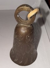 Vtg Solid Brass Bell Etched  Bells of Sarna India Sugar Cane Dinner Bell picture