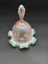 FENTON Art Glass Lily Of The Valley OPALESCENT Crest Pink Teal Ruffled Bell picture