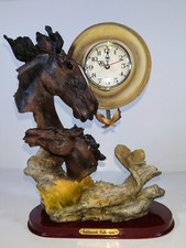 Vintage MCM Goldenvale Wild Horses  Clock Quartz Sculpture Resin, Works, 12