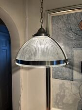 Vintage Lancaster Holophane Glass & Nickel Pendant Kitchen Ceiling Light 16