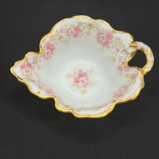 Antique Elite Works Limoges France Porcelain Nappy Candy Dish Pink Rose Gold picture