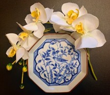 Blue & White Footed Octagonal Plate Qing Chinese 1880s Signed RARE picture