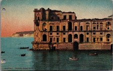 Vintage NAPOLI Italy Palazzo Donn'Anna Coastal View Linen Postcard picture