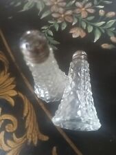 Vintage Mini Salt & Pepper Shakers USA Pat Appl'd Pressed Crystal Sterling Tops  picture
