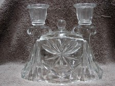 Vintage ANCHOR HOCKING Early American Prescut Double Glass CANDLE HOLDER EAPC picture