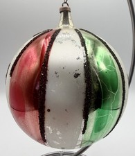Vintage Austria 4” Glass Christmas Ornament Mica Striped Multicolor MCM picture