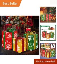 Elegant Lighted Gift Boxes Set - 3 Rectangular Holiday Decorations with LEDs picture