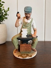 Ceramic Blacksmith Figurine Vintage Hand Painted Artisan Statue picture