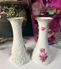 Vintage Heinrich And Co. White Porcelain Candle Sticks Gold Rim- picture