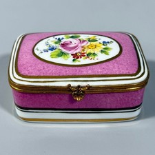 Vintage Sevres STYLE Porcelain Hand Painted Floral Decorated Pink Trinket Box picture