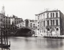 Venice Italy Rialto Bridge Grand Canal Gondola Architecture Vtg. Photo 19thC. picture