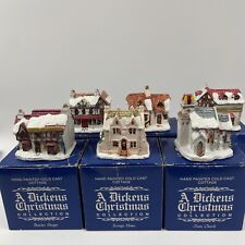 A Dickens Christmas Collection Hand Painted Cold Cast Cottage Set Of 6 VTG 1988 picture