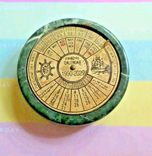 Perpetual Calendar Vintage Brass & Green Marble 40 Years 1990-2029 Nautical 📅 picture