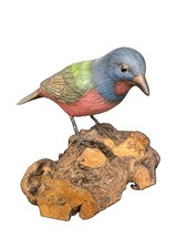 Hand Carved Wooden Painted Bunting Exotic Bird Sculpture picture