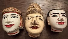 Set Of 3 Vintage Hand Carved Burmese Puppets Heads see pics picture