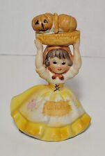 Vintage Lefton October Birthday Girl Figurine Basket Pumpkins picture
