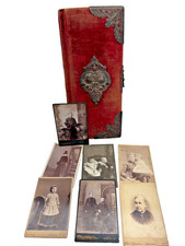 Antique Victorian Photo Album WITH Cabinet Cards Photos Velvet Cover Metal 1882 picture