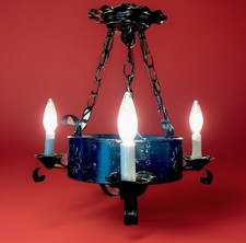 Vintage 1960's-70s Gothic Medieval Tudor Mission Black Chandelier Light Fixture picture