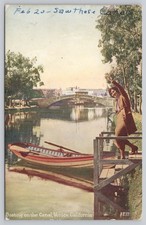 Boating on the Canal, Venice CA California Postcard 1910s DB picture