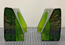 Vintage Blenko Emerald Green Glass Hand Blown Shovel Wedge MCM Bookends Heavy picture