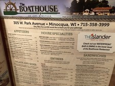Wisconsin Minocqua Restaurant The Boathouse Menu 8.5x11 Page From 2015 Magazine picture