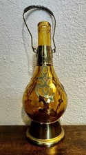Vintage Amber Glass Lantern Musical Decanter Sankyo Japan Mid Century Barware picture