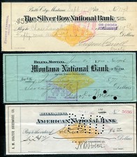 MONTANA ~ 3 Diff. National Bank Checks with Imprinted Revenue Stamps ~ 1900-1901 picture