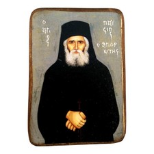 Saint Paisios Orthodox Wood Icon Handmade Byzantine Greece A0 SF picture