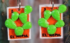 #2 Cactus Nopal Loteria Earrings Orange  Handmade Polymer Clay Mexican Folk Art picture