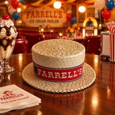 Vintage Farrell’s Ice Cream Parlour Straw Boater Hat Restaurant Memorabilia picture