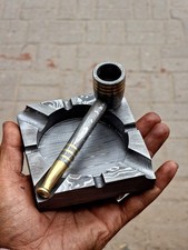 Custom Handmade Damascus Steel Collectible Smoking Pipe with Ashtray  GIFT 4 HIM picture