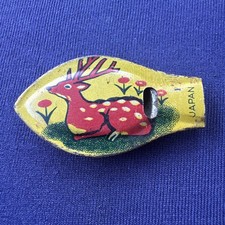 Vtg Tin Litho Whistle Pre War Japan Cracker Jack? Penny Toy Deer Staff picture