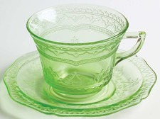 Federal Glass Patrician Green Cup & Saucer Set 124573 picture