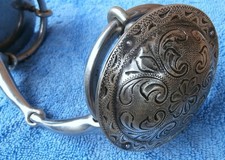 Huge 3-1/4 in. Engraved Sterling Silver Conchos Horse Snaffle Bit  picture