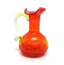 Amberina	 Crackle Art Glass Vase Pitcher Ruffled Rim 4.25