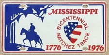 Vintage 1976 Natchez Trace Mississippi USA Bicentennial Booster License Plate picture