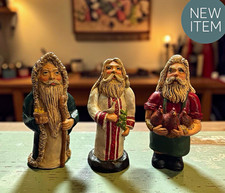 Vintage 1990s Folk Art Santa Claus Figurines - Set of 3 Old World Resin Santas  picture
