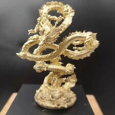 Yellow Chinese Solid Bronze Copper Statue Hand Carved Dragon Realistic Model picture