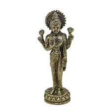 Mini Brass Standing Lakshmi Statue Hindu Goddess Blessings Lotus Figurine #6 picture
