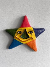 Gina Truex Signed Folk Art Hand Painted Paper Mache Star Face Mask Wall Art picture