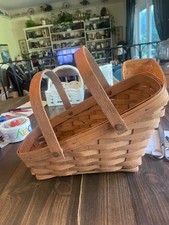 Longaberger Slanted- Wood Basket and Dual Handles- 12
