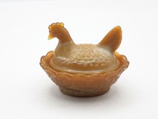Boyd hen on nest salt cellar slag glass brown picture
