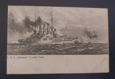 1914 S.M.S. Hannover In Voller Fahrt German Navy Ship Postcard Germany Feldpost  picture