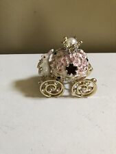 Bejeweled Enameled Trinket Box/Figurine With Rhinestones-Pink Bunny Carriage New picture