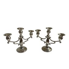 Pair Of Empire Silver USA Pewter Candelabras 3 Arm Candlesticks 9.75” Set Props picture
