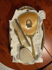 Vintage 4 Piece Hollywood Regency Style Globe 24K Gold Plated Ormolu Vanity Set  picture
