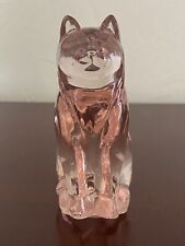 Vintage clear pink glass sitting cat figurine Fenton style 4” tall translucent picture