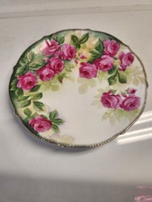 ANTIQUE BAVARIAN HAND PAINTED SALAD PLATE C.HEINE CRIMSON RAMBLER SERVING... picture